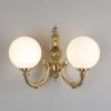 Ben Two-Arm Ornate Brass Wall Light with Opal Glass Globes